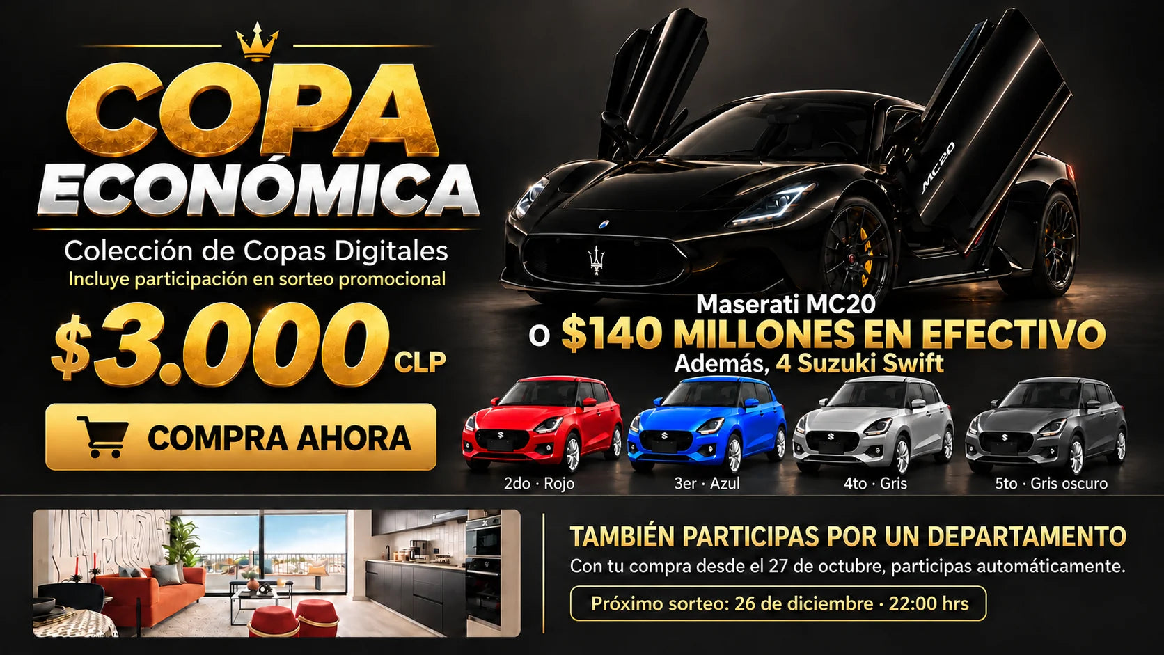 Copa Económica: 1 Copa de Oro por $3.000