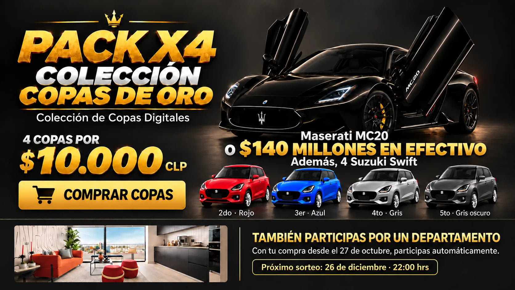 Pack de 4 Copas de Oro por $10.000